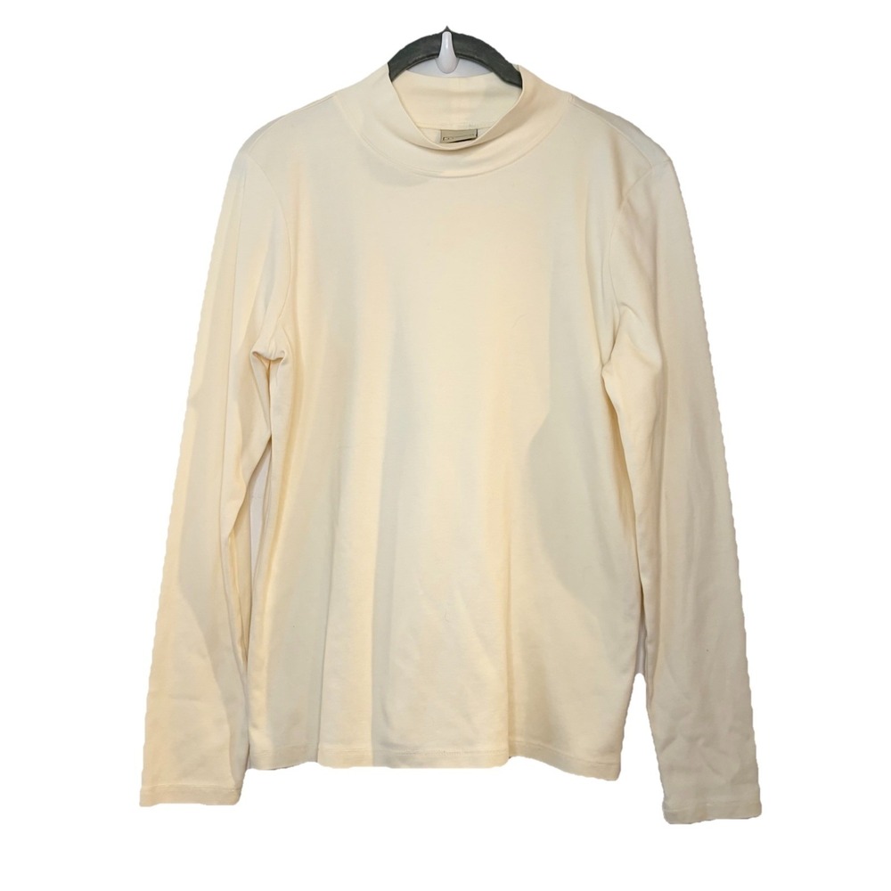 LL Bean Womens M Pima Cotton Turtleneck Cream Minimalist Preppy Capsule Classic